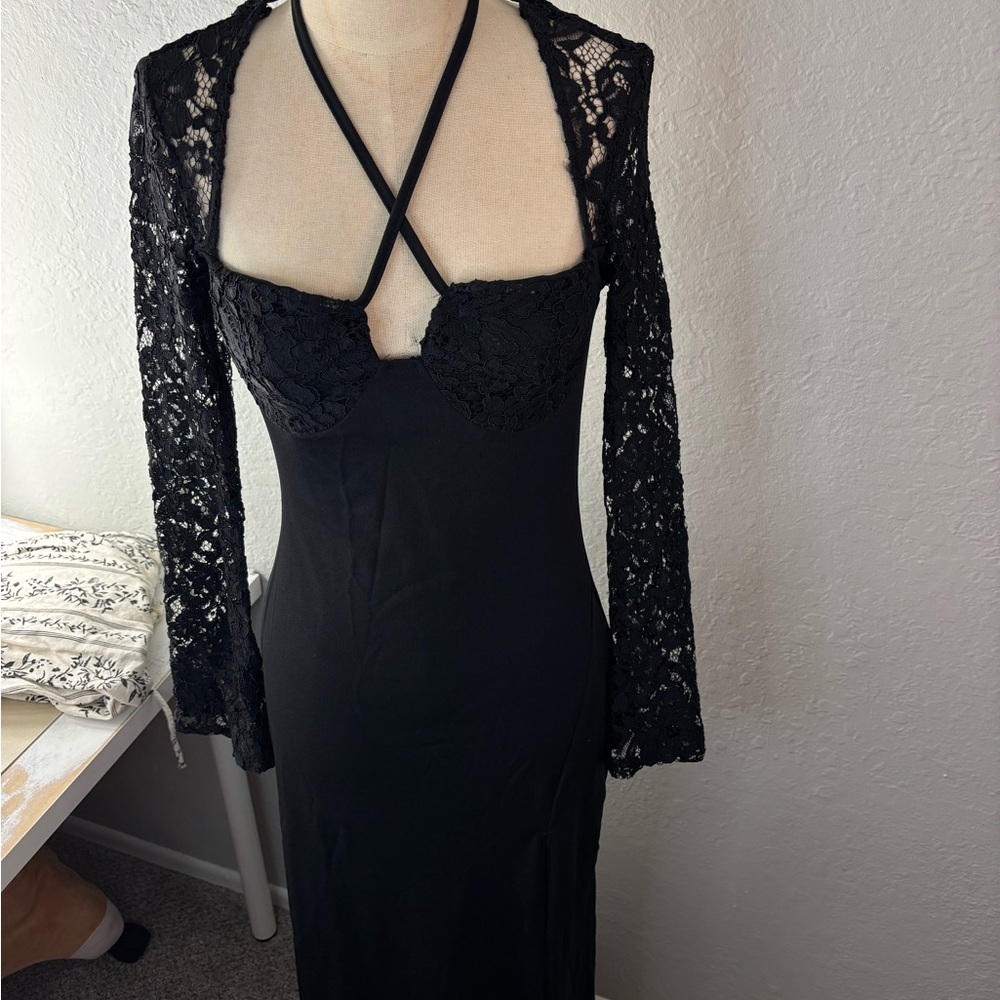 Black Lace Halter Dress - Picture 3 of 7